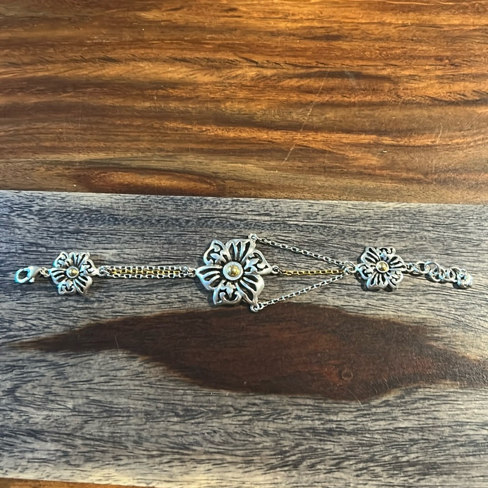 Brighton Asymmetrical Two Toned Floral Bracelet